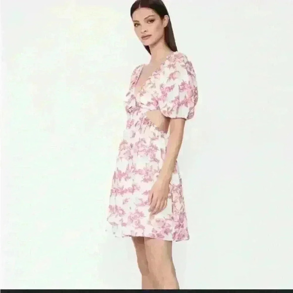 Floral Bardot Cut out Summer Dress Size Large New - Picture 8 of 8